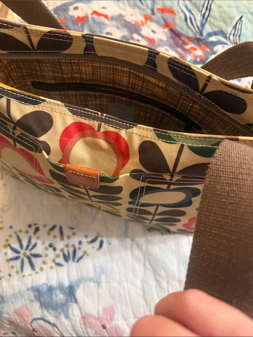 Orla Kiely Multicolor Stem Print Shoulder Bag with Brown Straps